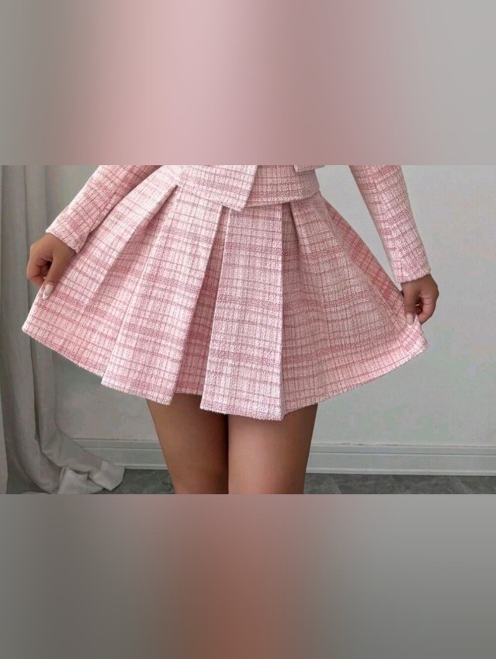 SHEIN Pink Plaid Knit Short Skirt